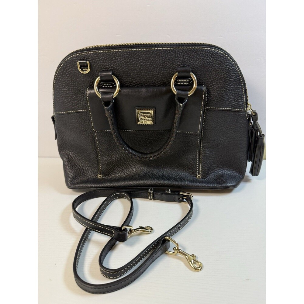 Dooney & Bourke Black Pebbled Grain Leather Domed Aubrey Satchel Bag NWOT